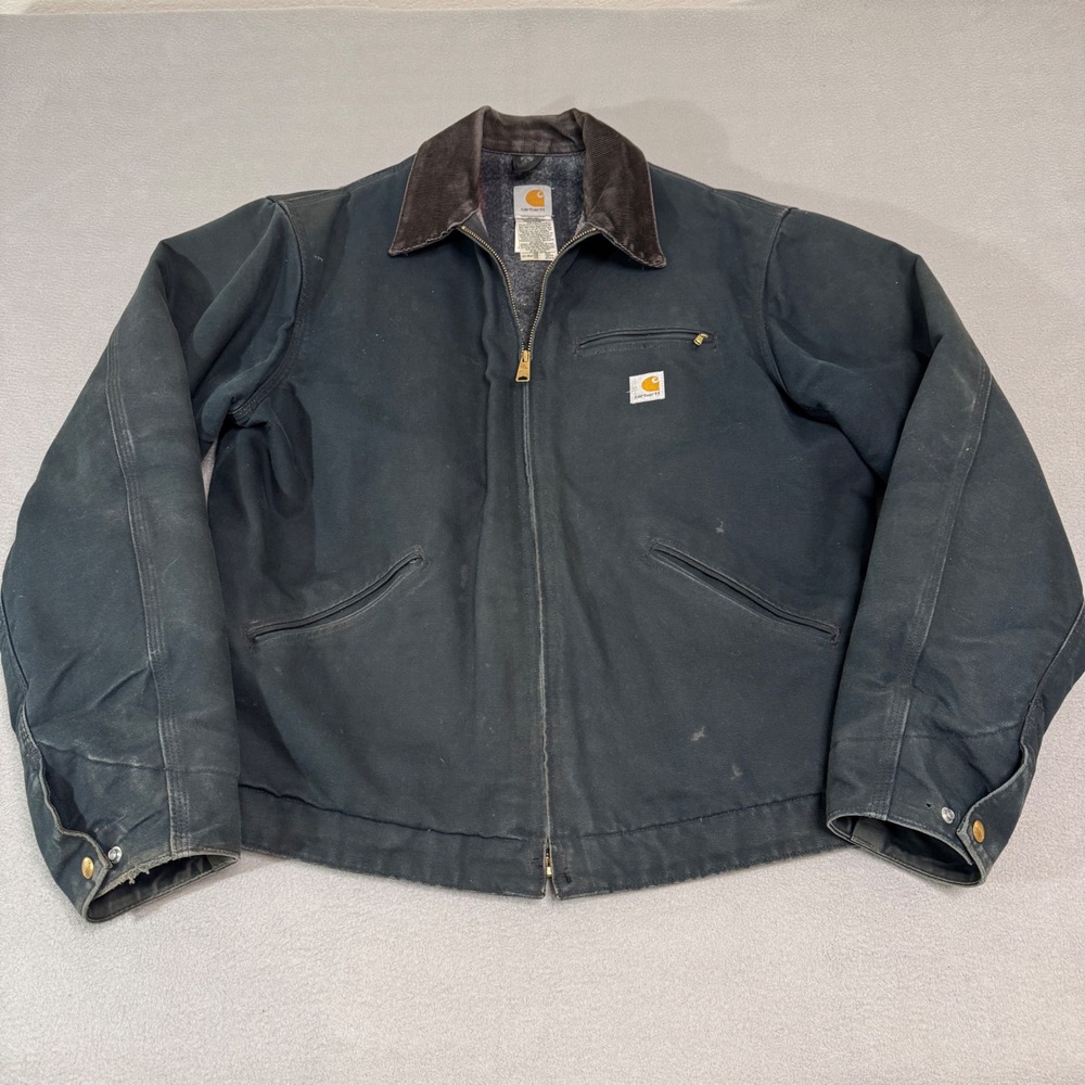 Carhartt Detroit Jacket Mens 46 Tall Black Blanket Lined USA J01 BLK Vintage Y2K